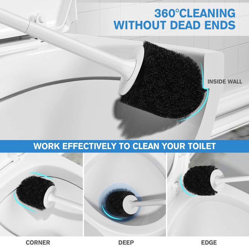 uptronic Toilet Brush and Holder 2 Pack, Toilet Brush with Ventilated Holder, Toilet Bowl Brush with Long and Large Handle for Bathroom-Toilet-Cleaning-Bristles-Comfortable - Image 3